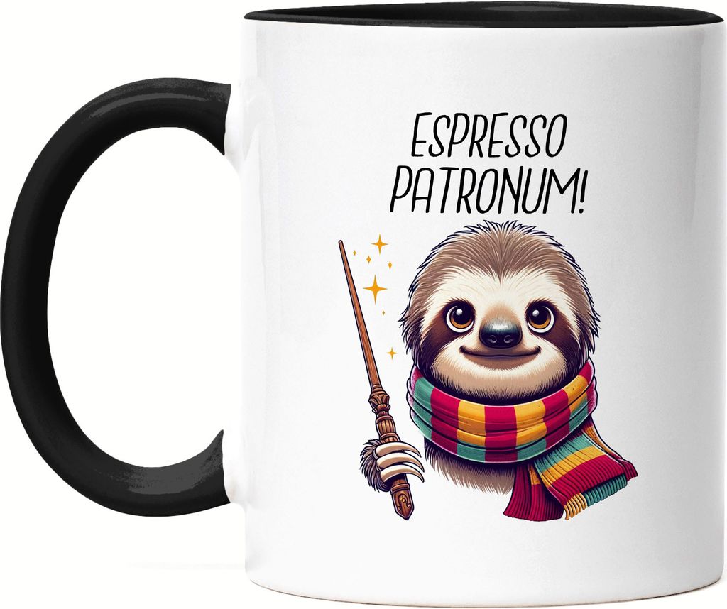 Espresso Patronum Faultier Tasse Schwarz - Büro Humor