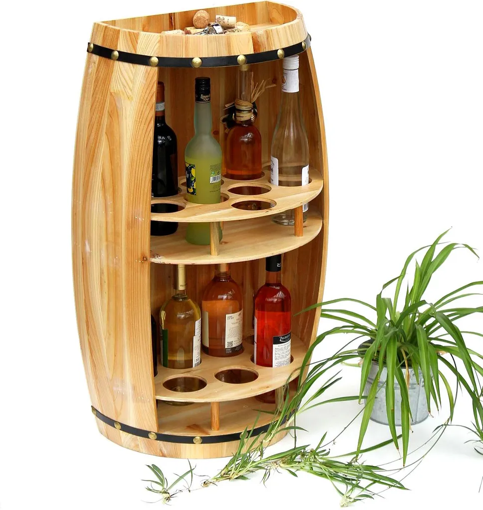 Casier à bouteilles XL en bois naturel - Support tonneau semi-rond