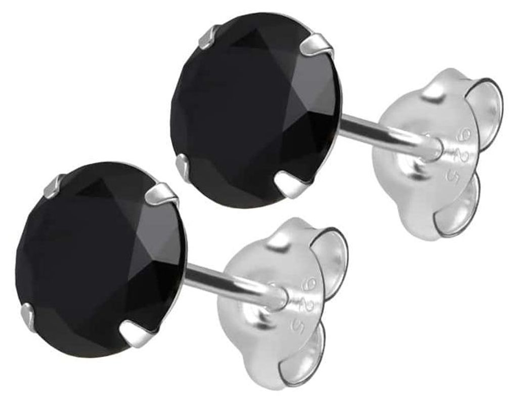 925er Silber Ohrstecker RUNDER KRISTALL Schwarz 6mm