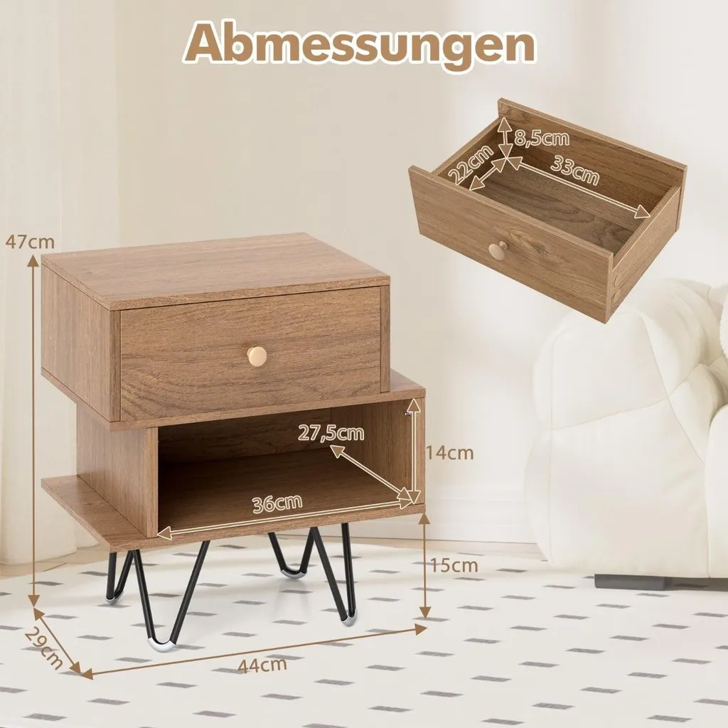 Table de chevet milieu du siècle en bois lot de 2 avec tiroir