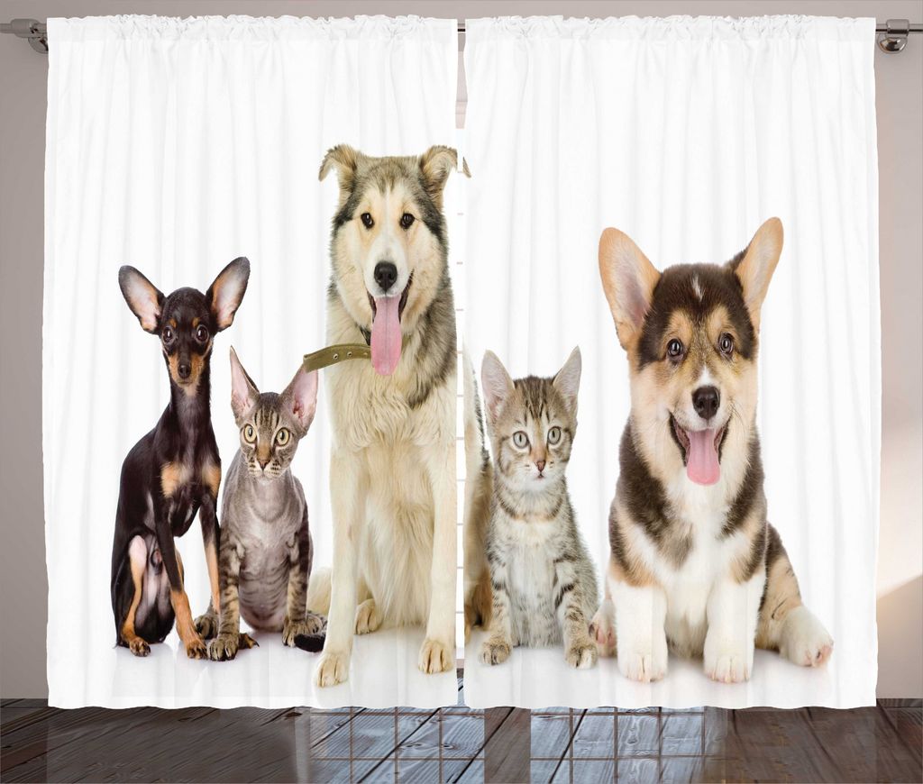 ABAKUHAUS Corgi Rustikaler Gardine, Haustiere Hunde Katzen Freunde Foto, Schlafzimmer Kräuselband Vorhang mit Schlaufen und Haken, 280 x 245 cm, M...