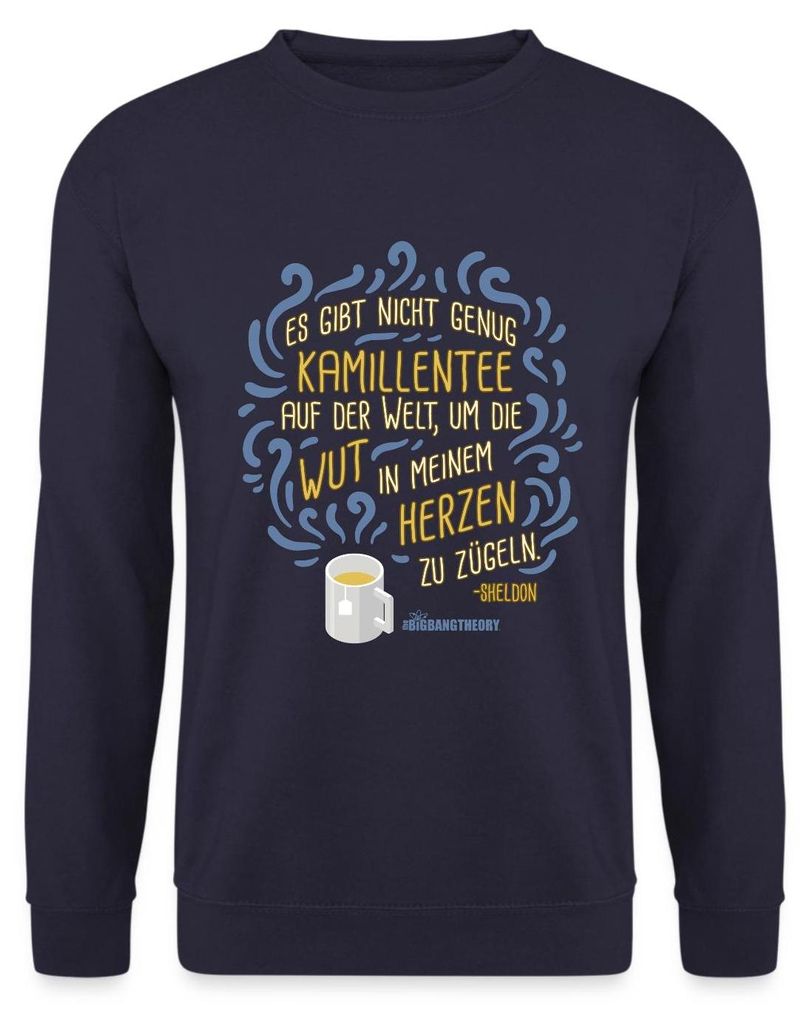 Spreadshirt The Big Bang Theory Kamillentee Wut Uni Pullover, M, Navy