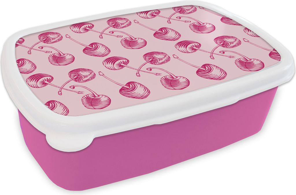 KitchenYeah Lunchbox Brotzeit Brotdose 17x11 cm Vintage - Kirschen - Muster - Rosa Kinder Brotzeitdose - Lunchpaket - Brotkasten - Sandwich Box