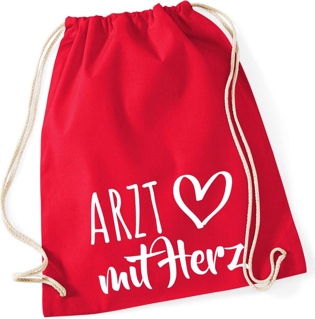 Huuraa Turnbeutel Arzt mit Herz 12 Liter Classic Red Baumwolle Rucksack Geschenkidee