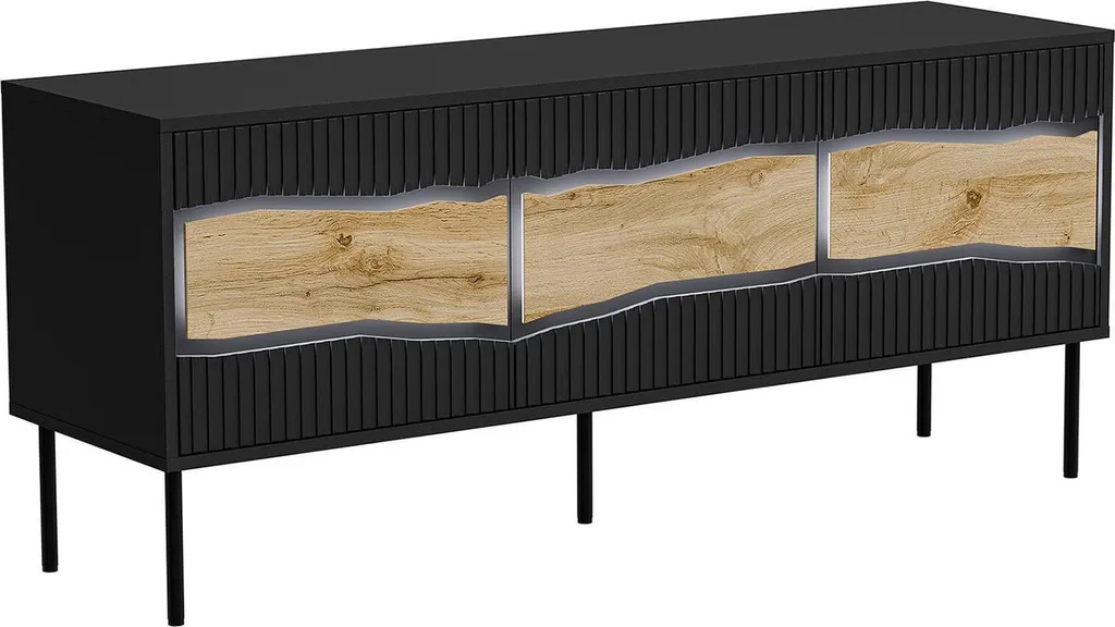 Meuble TV Noir 144cm Novolin à Étagère Largeur 144cm Finition Mate