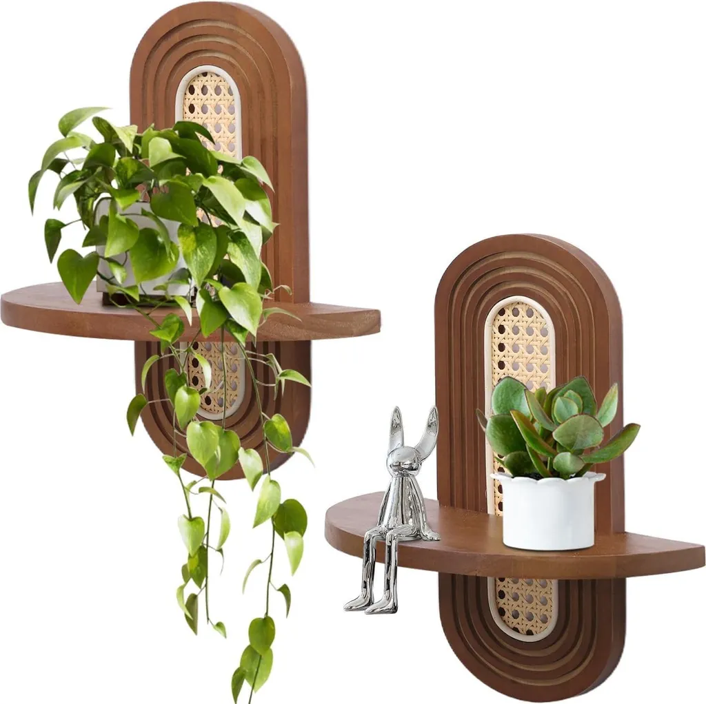 Étagère en rotin style bohème pour décoration murale naturelle - 2 pcs