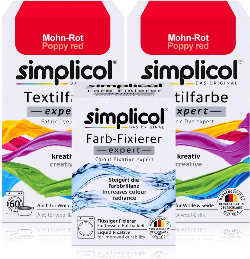 Simplicol Textilfarbe expert 2x Mohn-Rot 150g & 1x Produktbild 