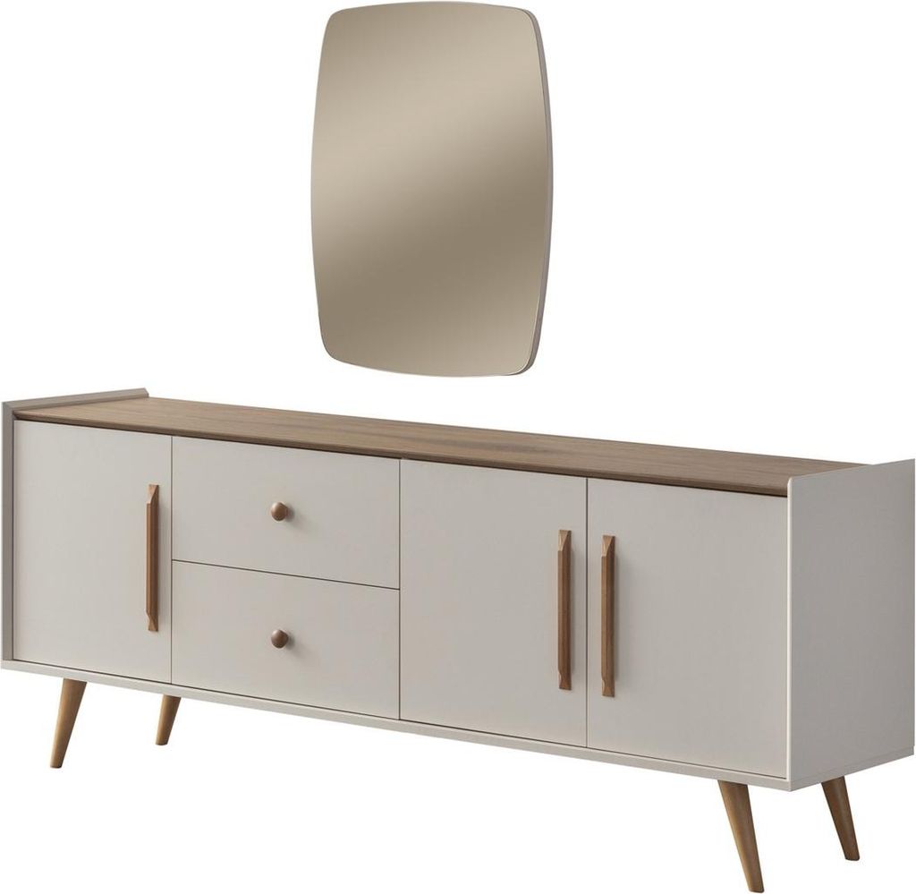 Sideboard Giza Holzwerkstoff Beige Eiche Optik, Produktauswahl:Sideboard mit Spiegel
