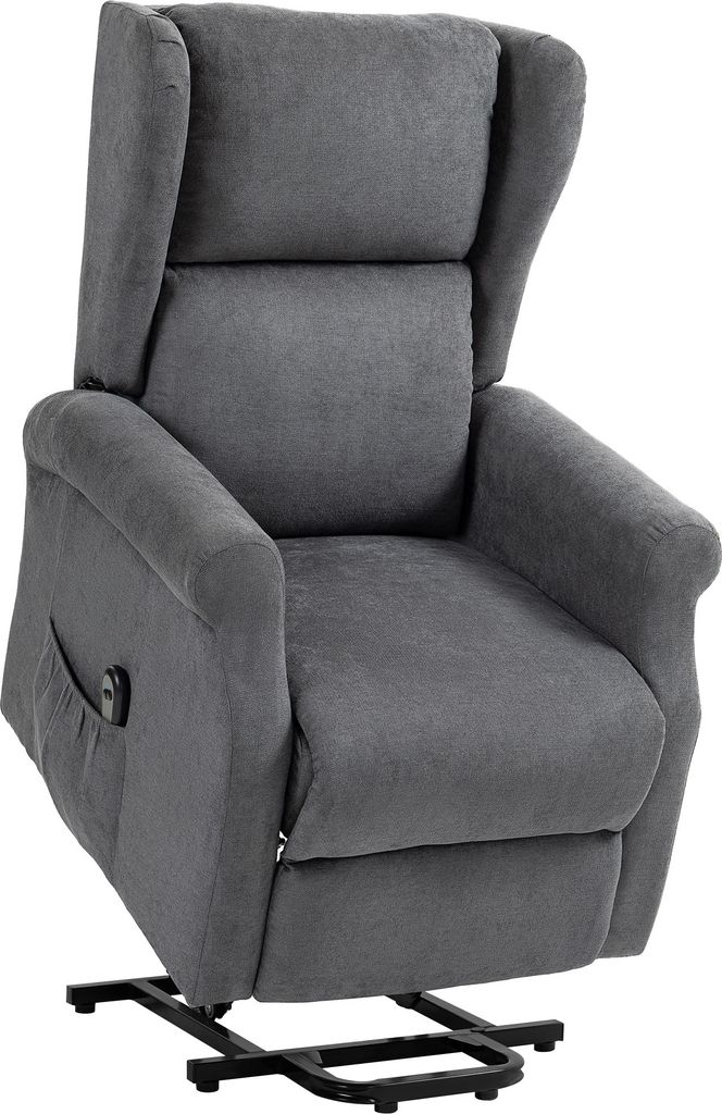 HOMCOM Fernsehsessel mit Aufstehhilfe Elektrisch, Relaxsessel mit Liegefunktion, Leinenoptik, TV-Sessel mit Seitentasche und Fernbedienung