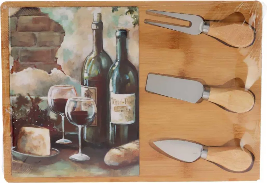 Set Tagliere 30x21 cm e Coltelli Design in Bambù | Essenziale Casa
