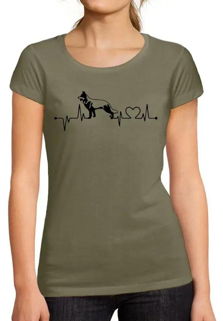 Damen Grafik T-Shirt Deutscher Schäferhund Herzschlag Puls – German Shepherd Heartbeat Pulse – Öko-Verantwortlich Vintage Jahrgang Kurzarm Lu...