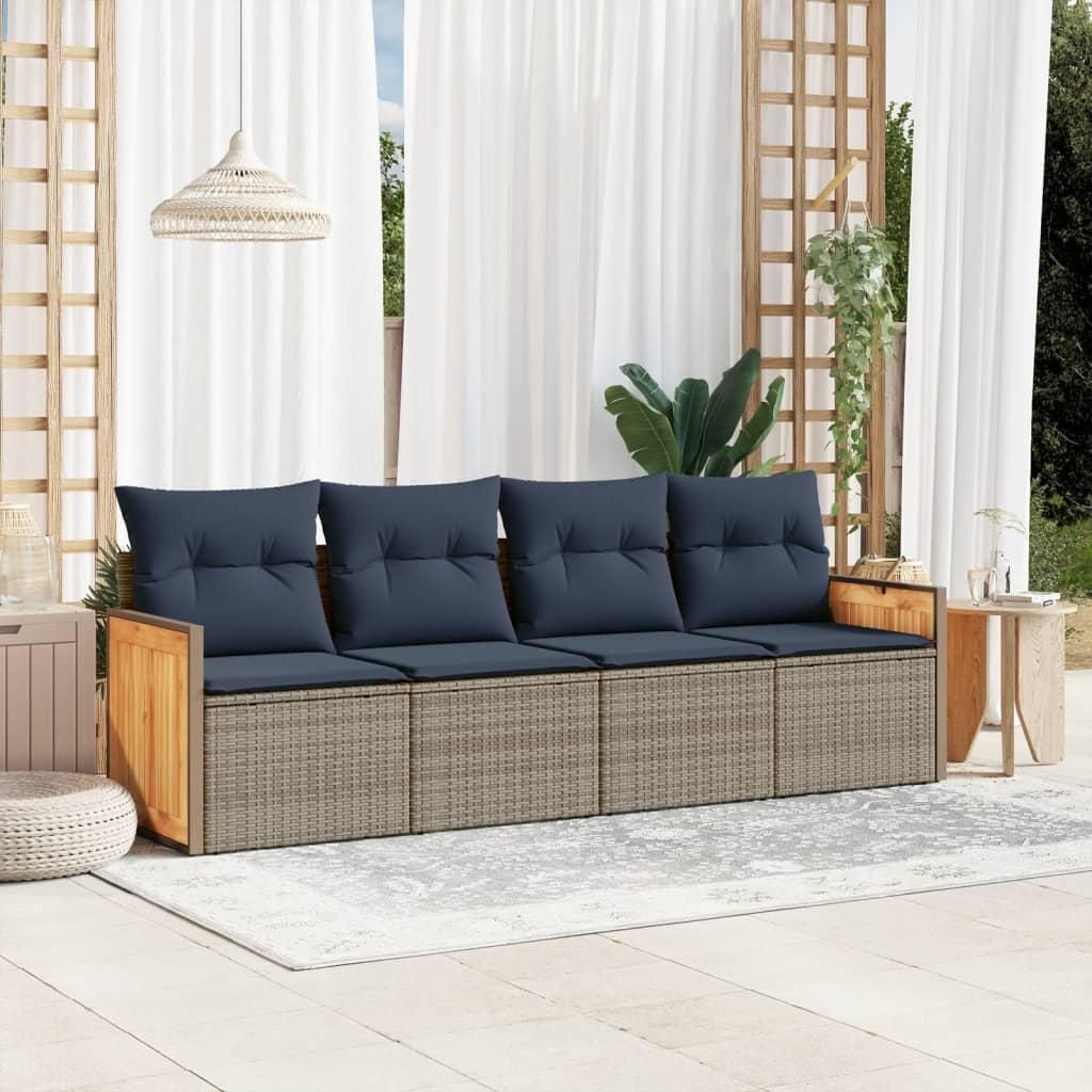 Maison Exclusive - 4-teiliges Gartensofa-Set mit Kissen, grau, Polyrattan