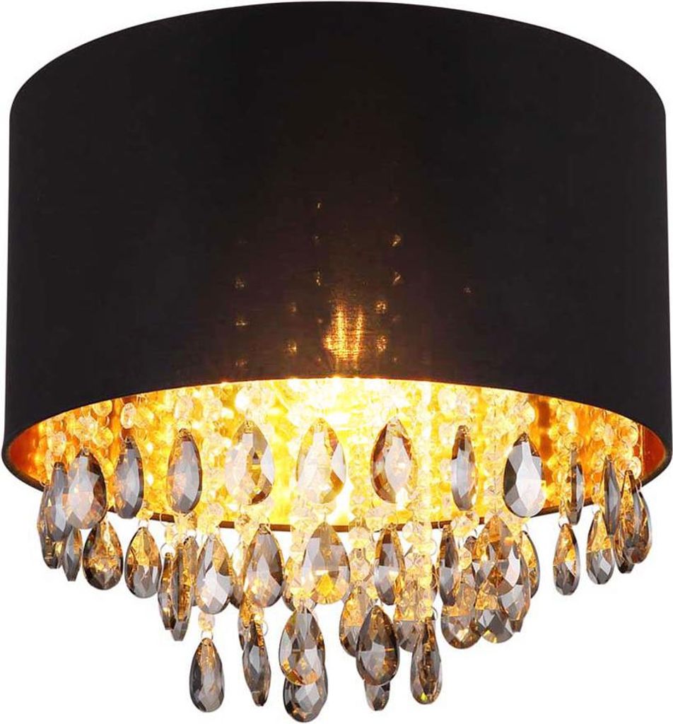 LED Deckenleuchte, Textil, Glas Kristalle H 33 cm Produktbild 