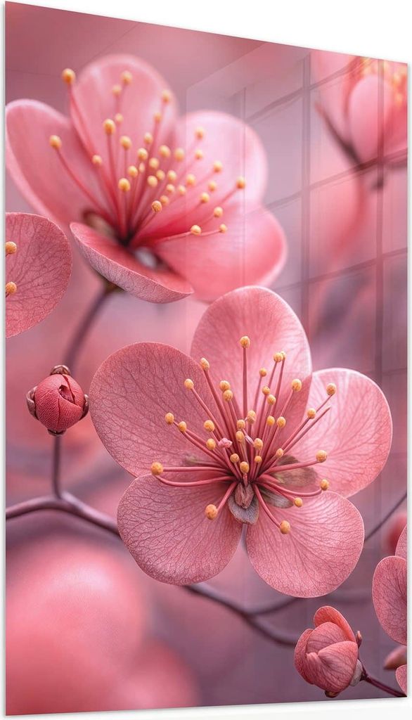 Glasbild 60x90cm in XXL für Wohnzimmer, Schlafzimmer Motiv Kirschbaumblüten