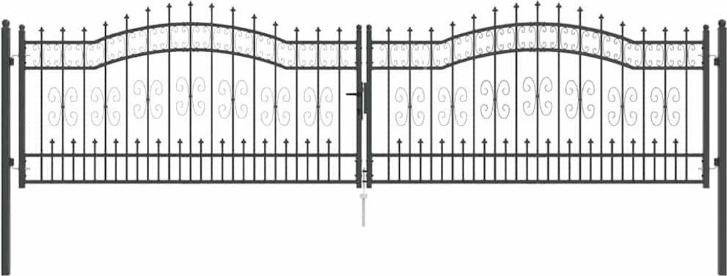 vidaXL Zauntor mit Speer-Top Kampen Grau 404 x 100 cm Stahl