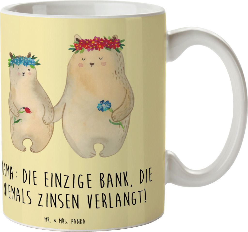 Mr. & Mrs. Panda Tasse Mutter Bank - Gelb Pastell - Geschenk, uneigennützige Liebe, Trinkbecher, Jubiläen, milchtasse, Kaffeetasse, Teetasse, Kaf...