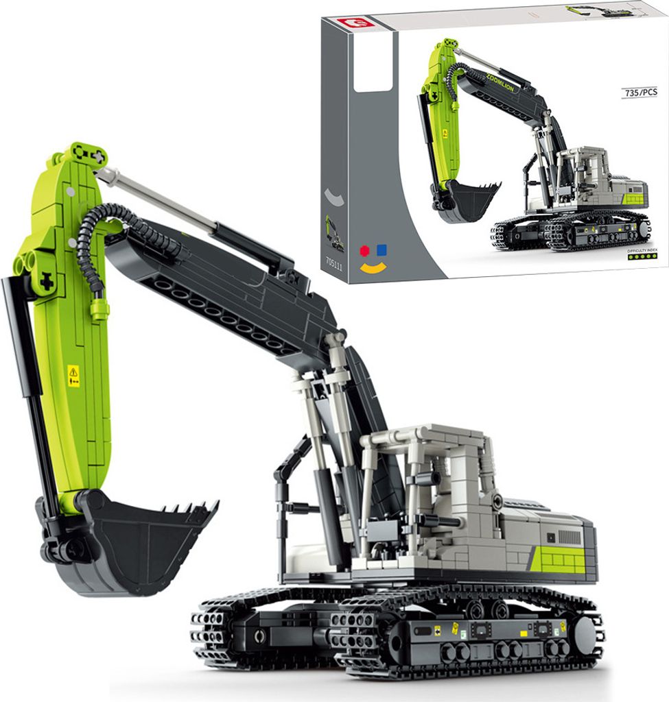 Spielzeug 705111 Bauklötze Bagger Modell Baugeräte-Serie Technisches Fahrzeug Geschenk 735PCS
