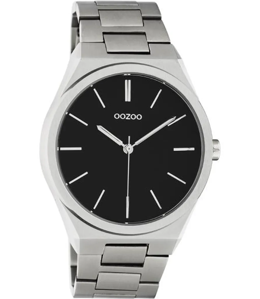 Montre Homme Oozoo Bracelet Acier Inoxydable Argenté Cadran Noir 40 MM