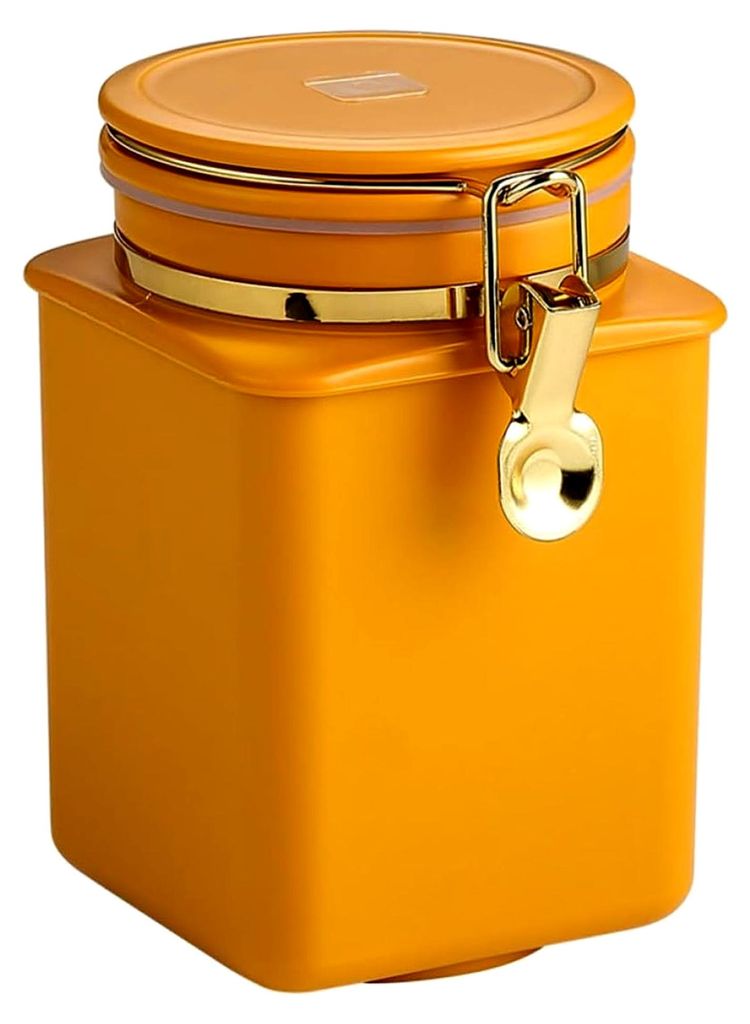 Eckige Kaffeedose 1,1L Orange mit patentiertem luftdichtem Deckel zur Aufbewahrung von Kaffeebohnen und Snacks
