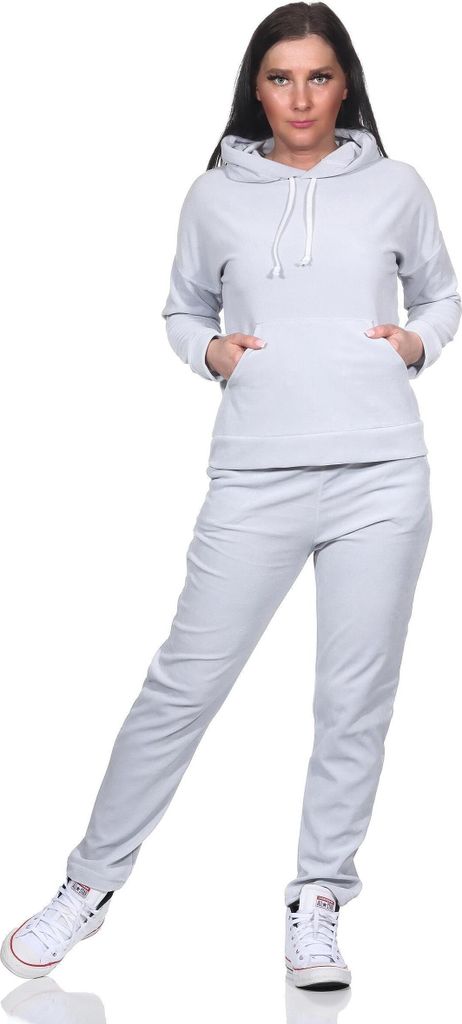Damen Nicki Jogginganzug Freizeitanzug Kapuzenpullover; Hellgrau/2XL/44