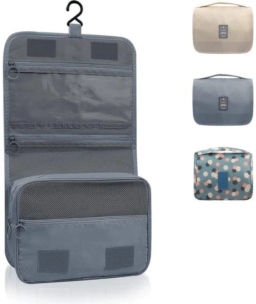 Grande trousse de maquillage et toilette pour homme et femme grise
