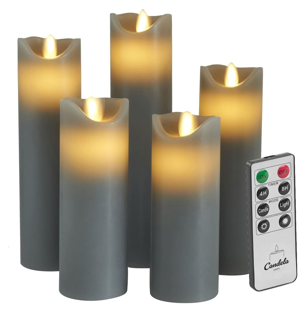 Candela Lights LED Kerzen 5er Set Stumpenkerze Grau Produktbild 