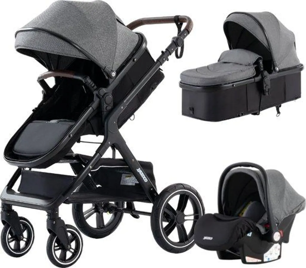 Combiné Poussette Trio avec Landau et Siège Auto évolutif 0-36 mois Noir