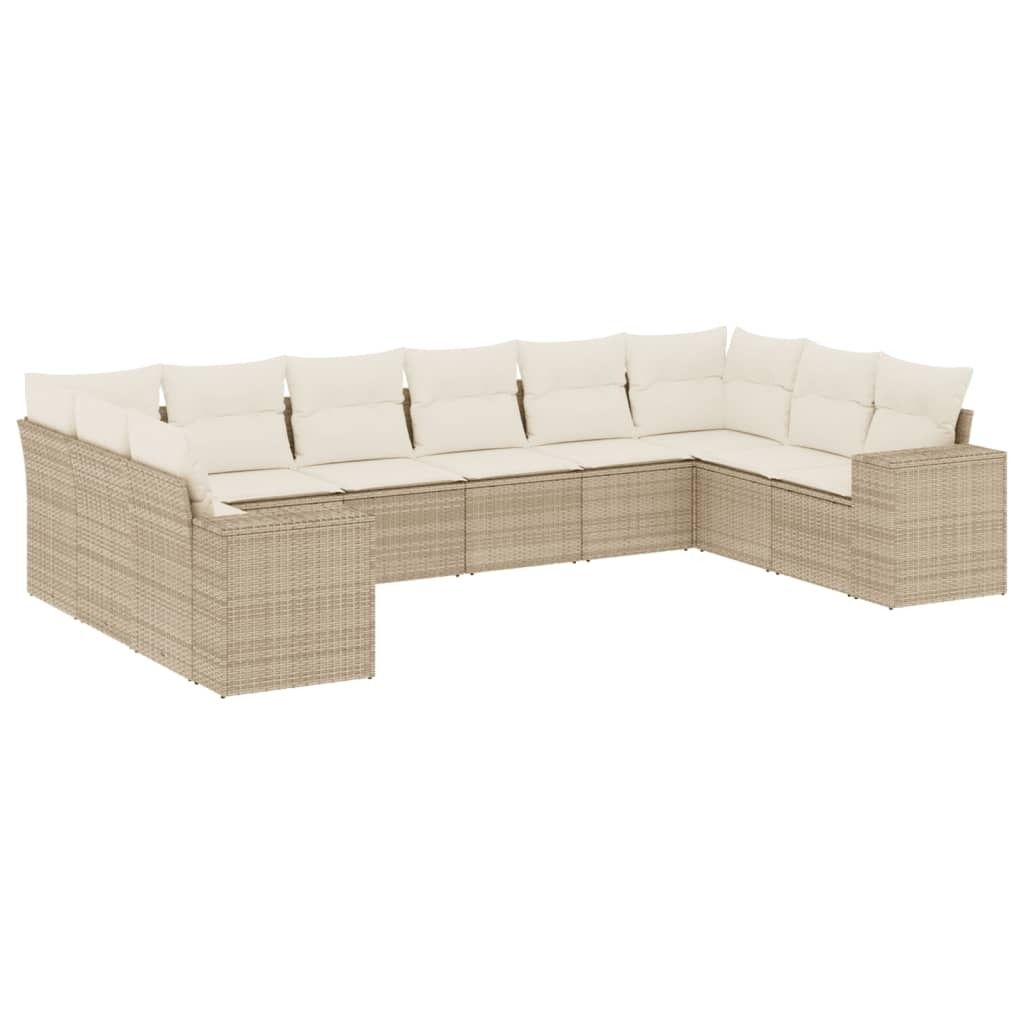 "2026 Aktion" 10-tlg. Garten-Lounge-Set - elegantes Design - Sitzgruppe/Gartengarnitur - mit Kissen Beige Poly Rattan - Terassenmöbel NeuMöbel211359