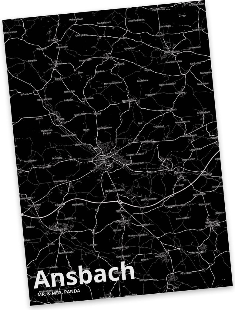 Mr. & Mrs. Panda Postkarte Ansbach - Geschenk, Stadt, Grußkarte, Fotokarte, Ansichtskarten, Dorf Karte Landkarte Map Stadtplan, Ansichtskarte, Pos...