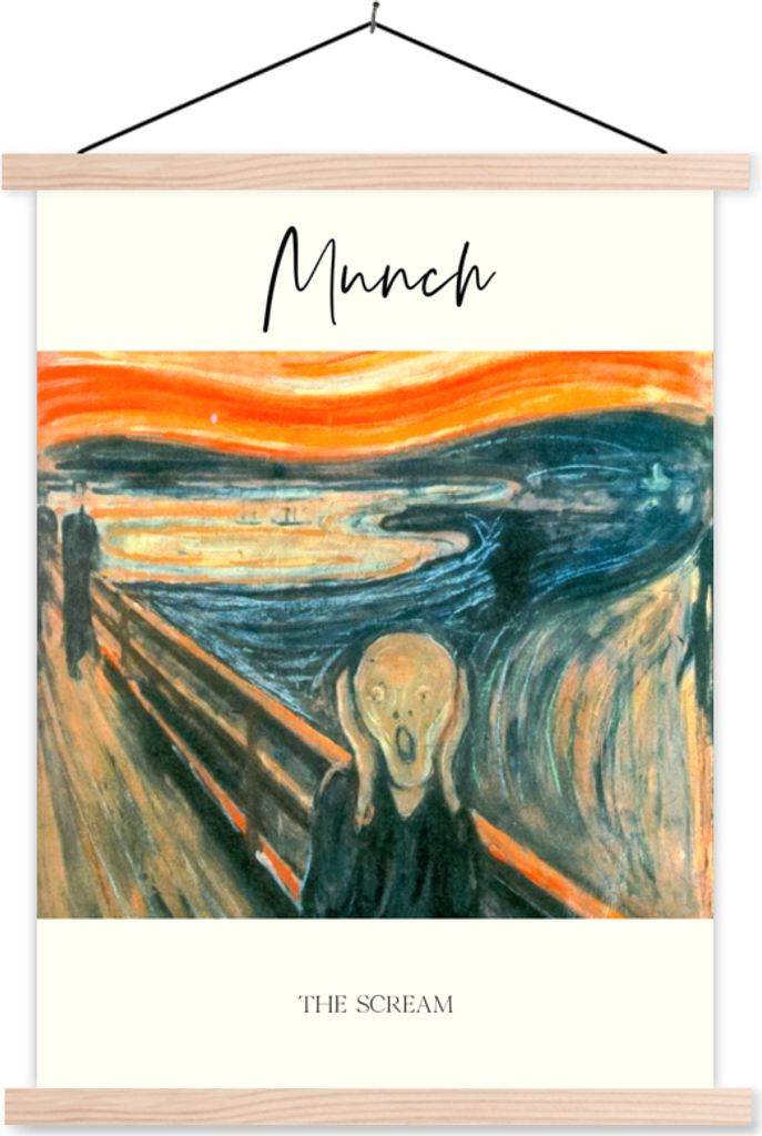 MuchoWow Textilposter Gemälde - Der Schrei - Edvard Munch 120x160 cm mit holzfarbenen Rahmen - Plakatkarton