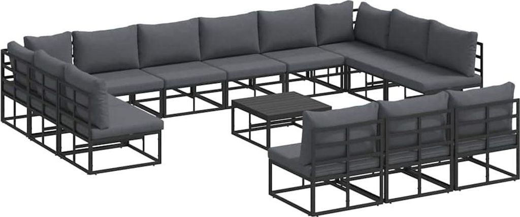 vidaXL Gartensofa-set mit Kissen 14 pcs Schwarz Aluminium