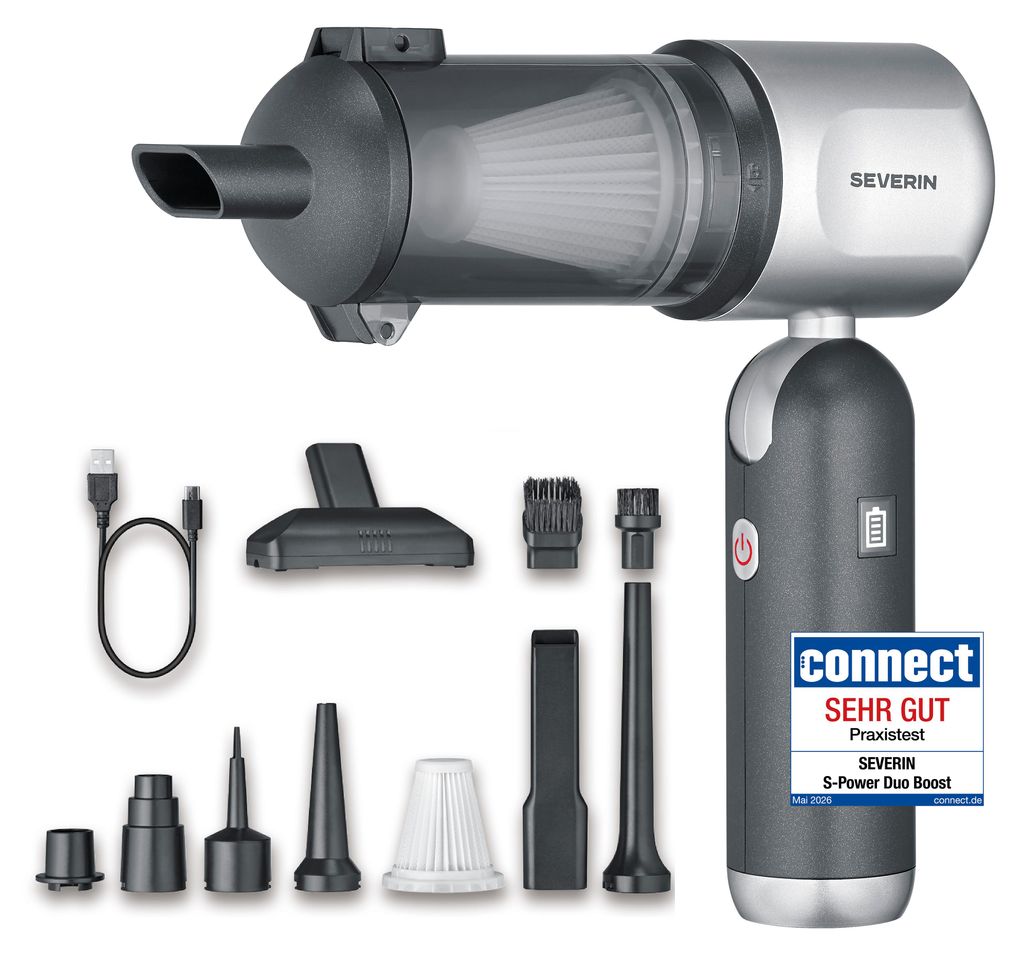 Severin 3-in-1 Akku-Handstaubsauger, Luftbläser & Produktbild 