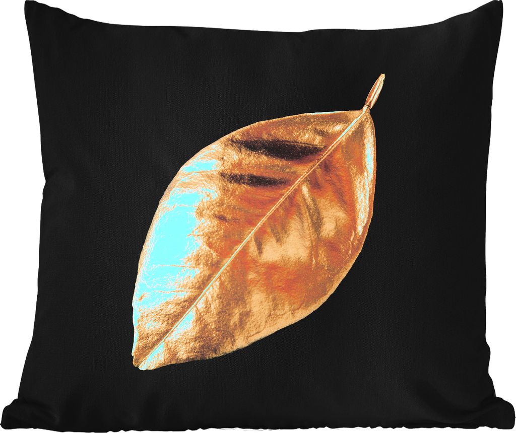 MuchoWow Outdoor Kissen - Blätter - Schwarz und Gold - Luxus - Natur - Pflanzen - 50x50 cm - Wetterfest - Lounge Kissen - Komfortabel - Kissen m...