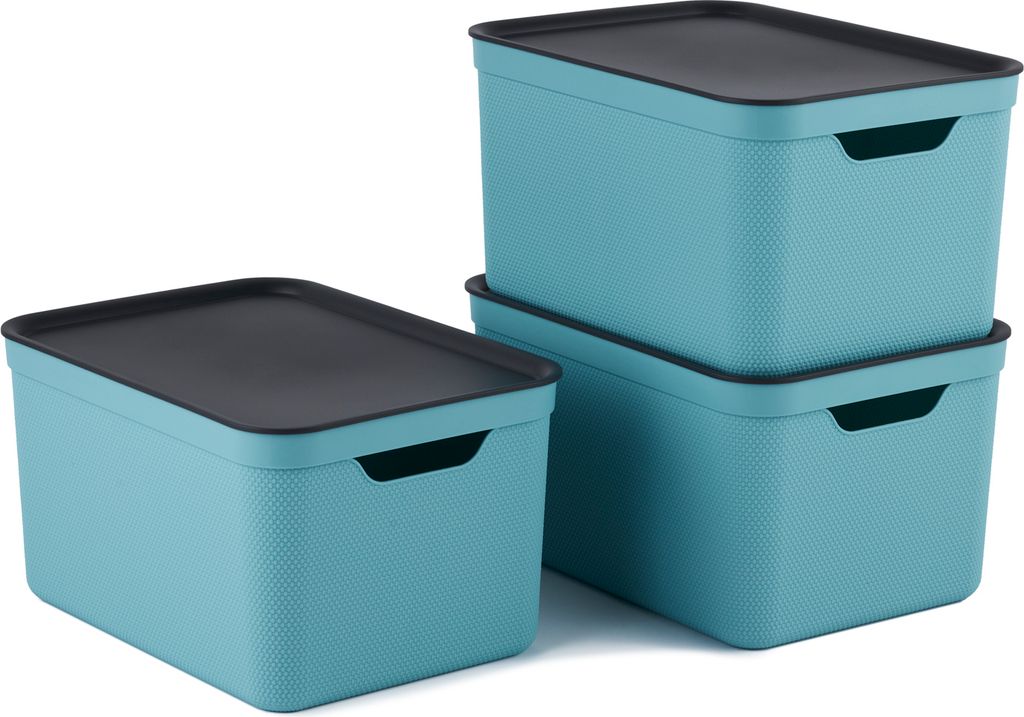 3er Set Dekobox mit Deckel DIN A4 JIVE, Farbe:Himmelblau gedeckt