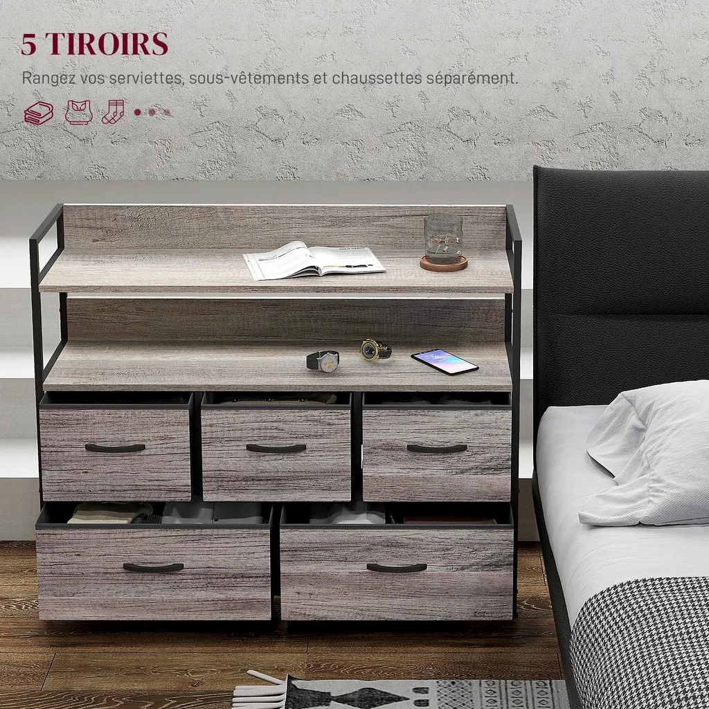 Meuble d'entrée style industriel commode 5 tiroirs pour optimiser l'espace - 6