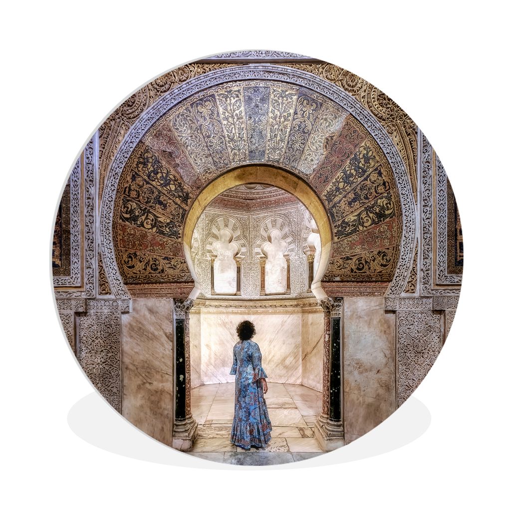 MuchoWow Rundes Wandbild - Runde Bilder Marmor - Gebäude - Architektur - Frau Ø 60 cm Kreis Wanddekoration Kunststoff - Wandkreis - Wandschmuck...