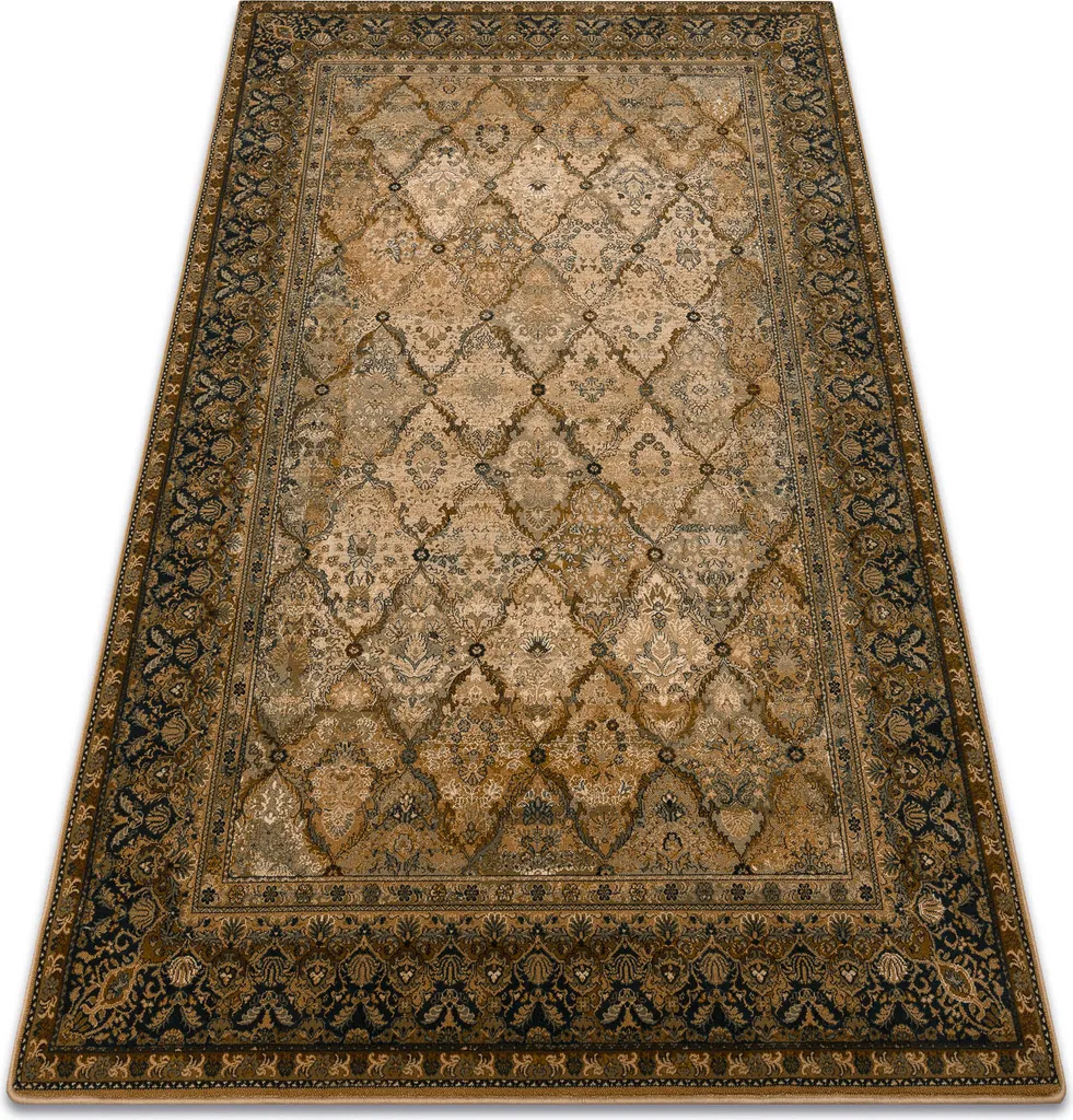 Tapis de chambre en laine douce 135x200 cm motif oriental chic cognac