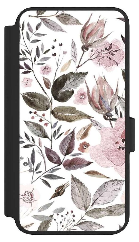 NIVOCASE Klapphülle für Samsung Galaxy S23 Handyhülle aus Kunst Leder NIVOflip schwarz Blumen Pastell Wasserfarbe