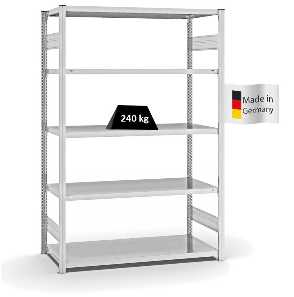 PROREGAL Fachbodenregal Stecksystem MAGNUS Germany | HxBxT 200x130x60cm | 5 Ebenen | Fachlast 240 kg | Beidseitig nutzbar | Lichtgrau