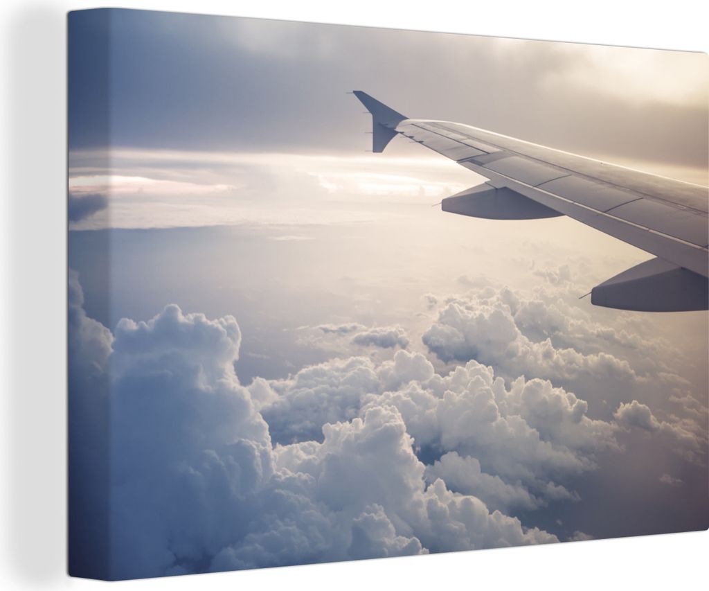 MuchoWow - Leinwandbilder - Der blaue Himmel aus einem Flugzeug, Wandbild, Wanddeko Bilder Wohnzimmer, 120x80 cm