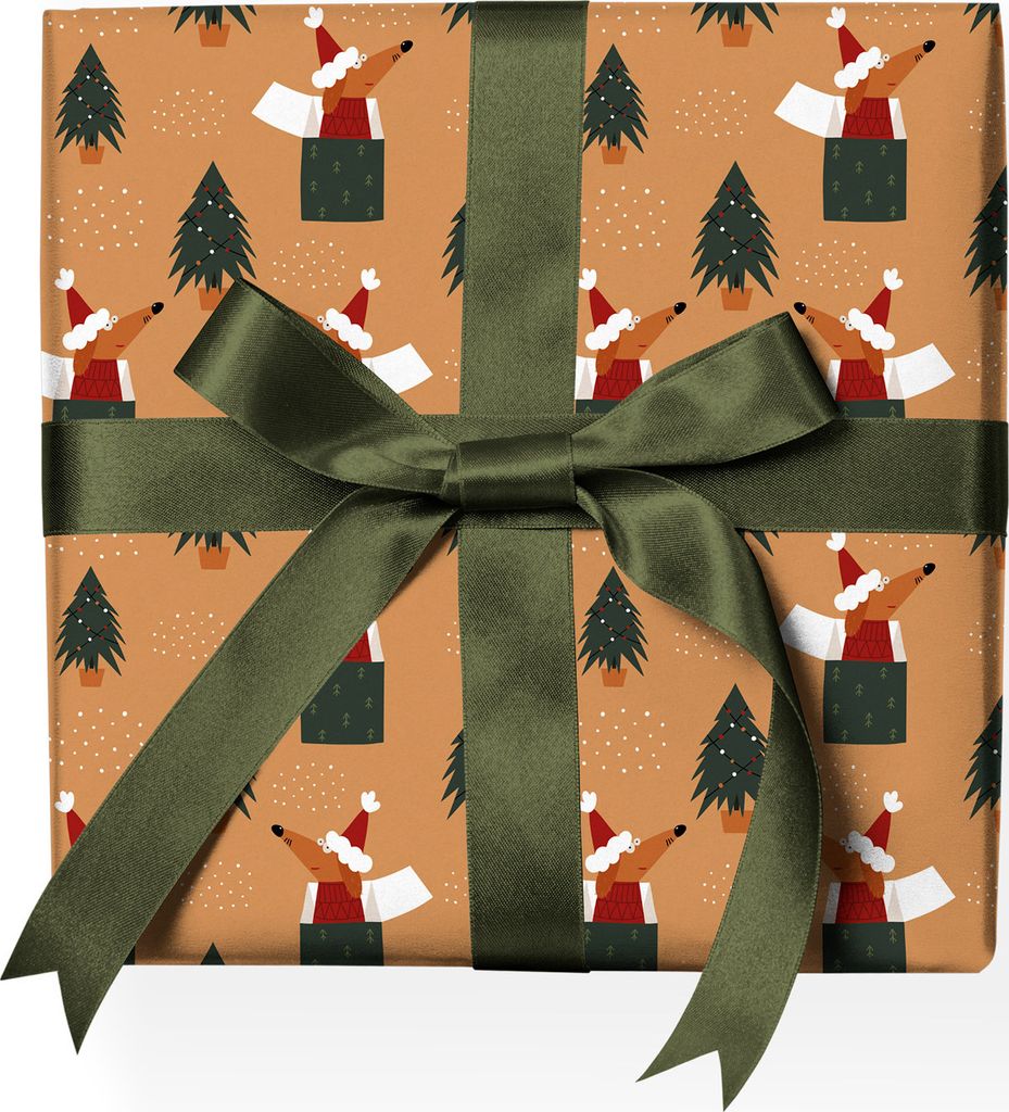 Lustiges Hunde Weihnachts Geschenkpapier mit Geschenk Hund und Weihnachtsbaum Muster - G22156, 32 x 48cm