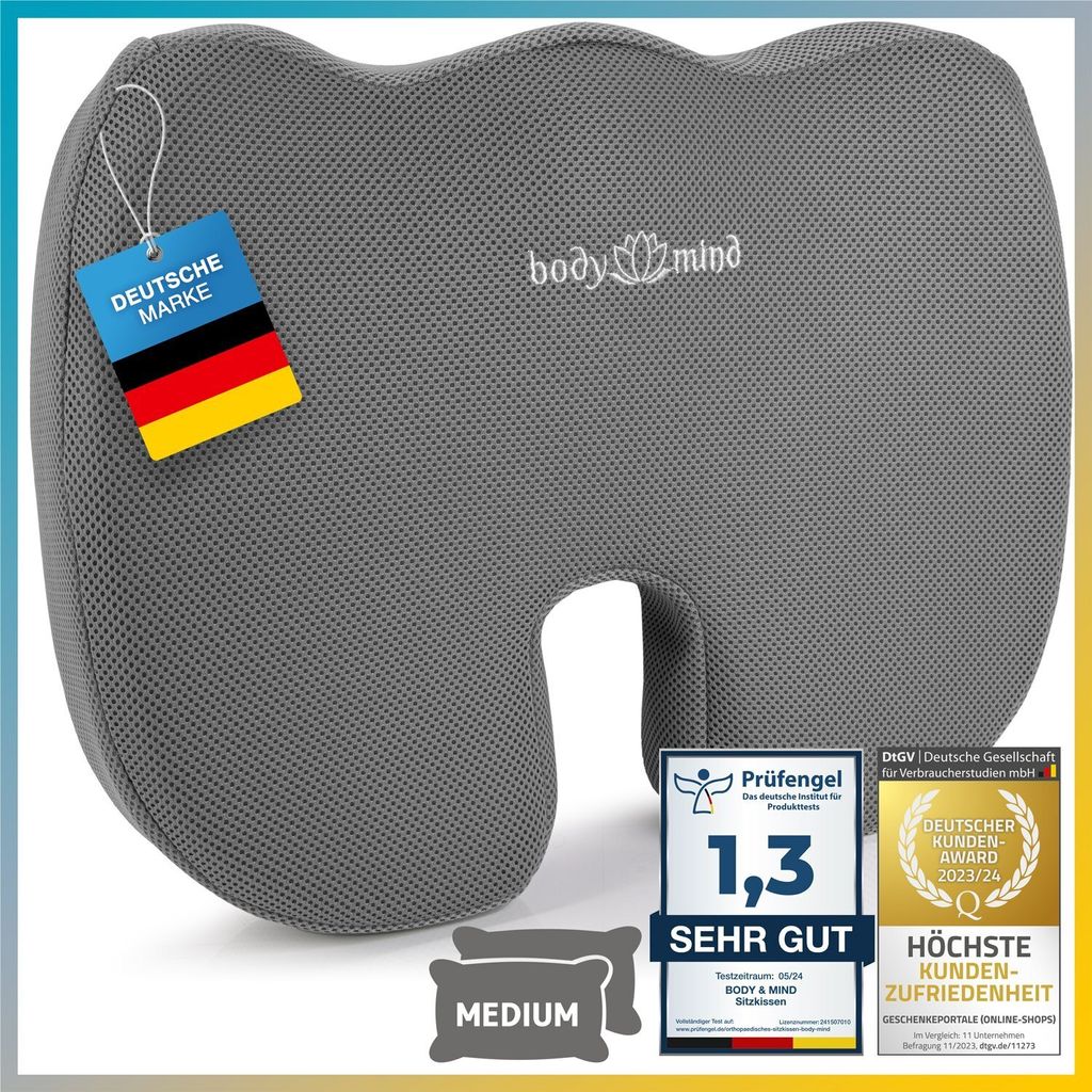 Orthopädisches Keilkissen Stuhlauflage aus 100% Memory-Schaum Ergonomisches Sitzkissen für Büro Auto Rollstuhl Waschbarer Bezug Medium