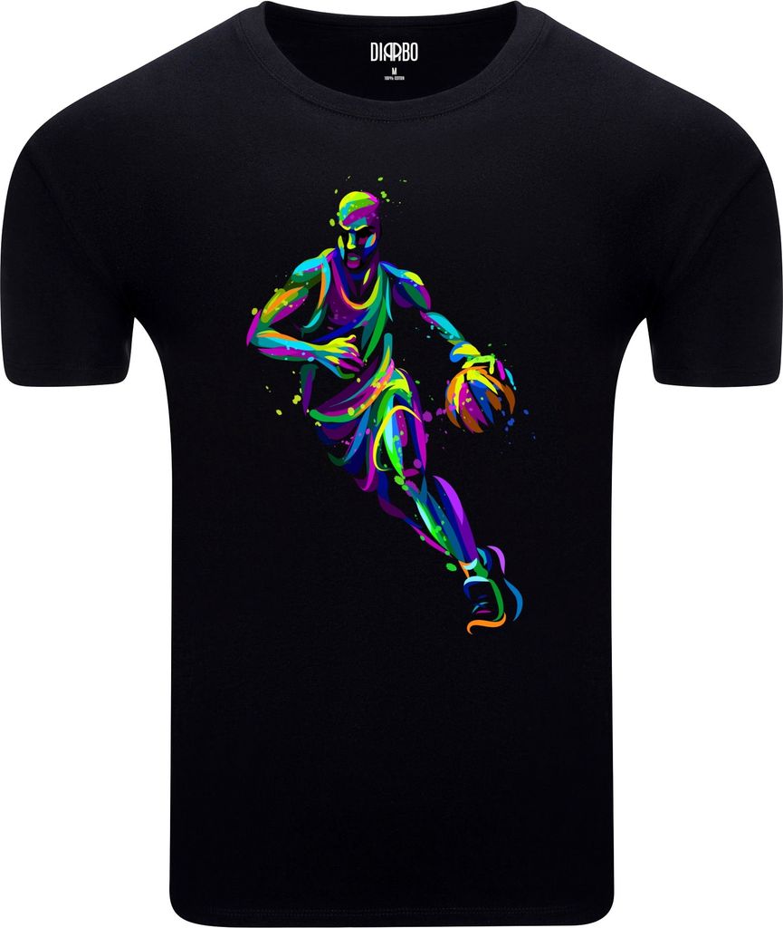 Diarbo Herren T-Shirt mit Sportliches Druck Bunter Basketballspieler Schwarz Gr.L
