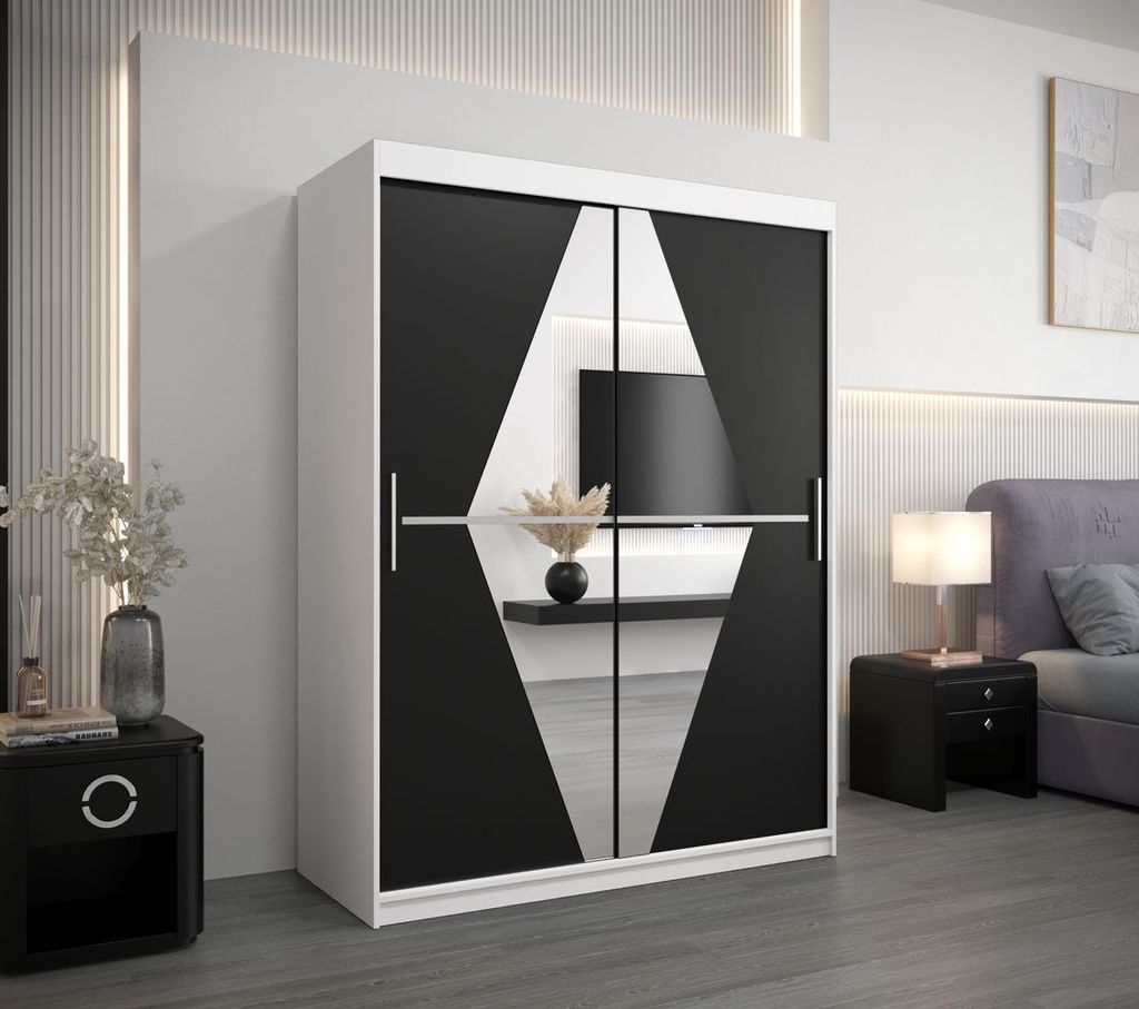 Kleiderschrank mit Spiegeln TATANA – Breite 150 cm, weiß/schwarz