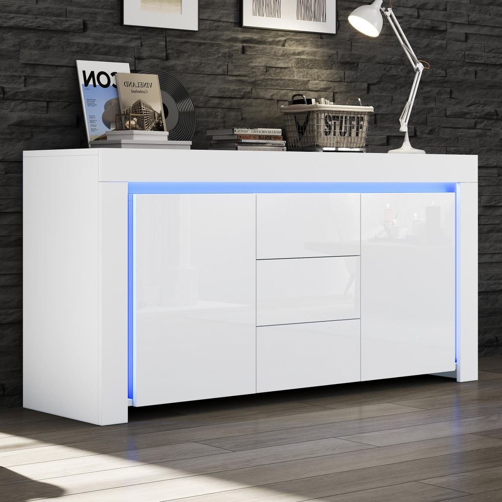 Credenza Merax lucida con LED, cassettiera con 3 cassetti e Immagine del prodotto 