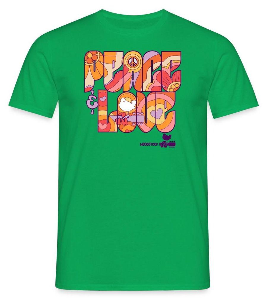 Spreadshirt Woodstock Peace Love Hippie Design Männer T-Shirt, L, Kelly Green