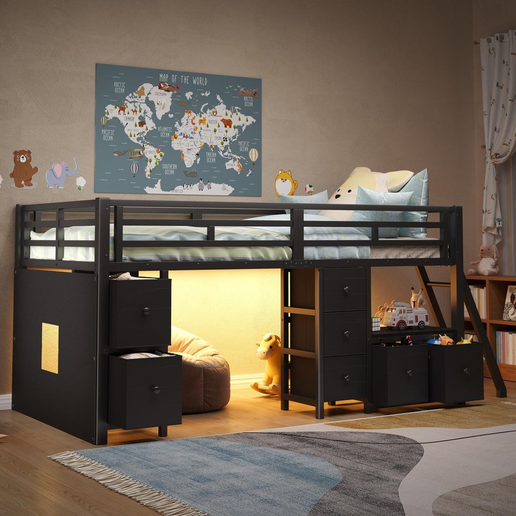 Letto a soppalco Merax, 90x200 cm, letto per bambini con 7 Immagine del prodotto 