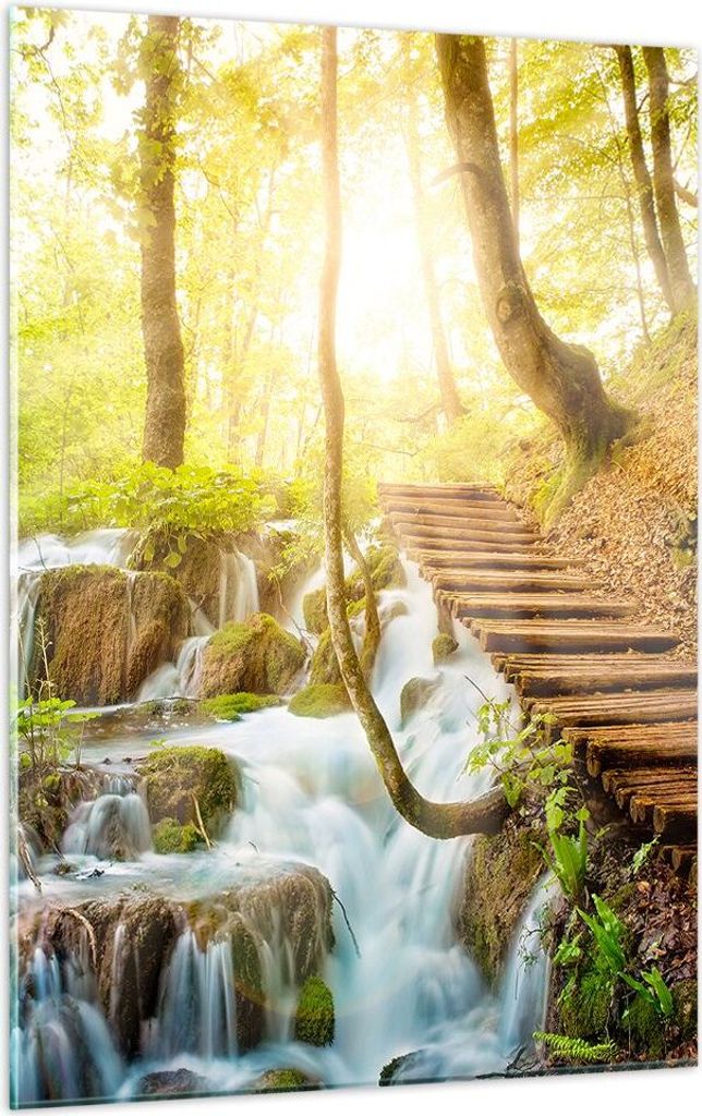 Bilder auf glas - Einteilig - Park Wasserfall Wasser - 50x70cm - Glasbilder - Wandbilder - Bilder - zum Aufhängen bereit - Wanddekoration aus Glas...