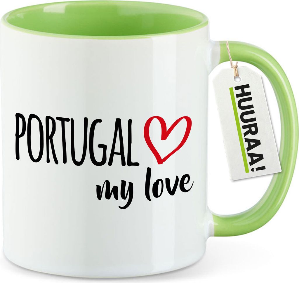 Huuraa Kaffeetasse Portugal my love 330ml Grün Keramik Kaffeebecher Geschenkidee