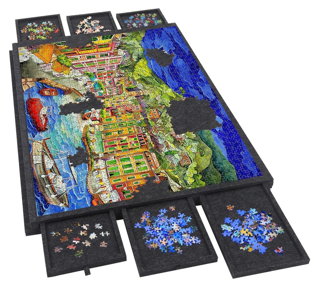 Puzzle Tisch für Kinder - Filz Puzzeltisch - Mit Abdeckung und Ständer - 6 Schubladen zur Aufbewahrung - Tragbar klappbar - EU Lager schnelle Lie...